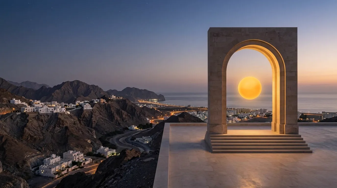 Kairos Frame — Muscat Mountain Terrace, The Threshold of the Opportune Moment